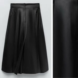 Zara Faux Leather A-line Midi Skirt